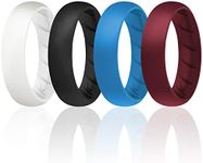 ROQ Silicone Rubber Wedding Ring for Women, Rubber Silicone Wedding Band, Bridal Jewelry Set, Anniversary Rings, Promise Ring, 5.5mm Wide 2mm Thick, 4 Pack, Bordeaux, Navy Blue, White, Black, Size 8