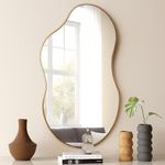 SHYFOY Irregular Mirrors for Wall Decor, 22"x36" Asymmetrical Wall Mirror Decorative Wavy Mirror for Living Room Bathroom Bedroom Entryway, Abstract Shape Curvy Mirror, Antique-Gold