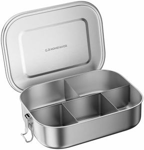 G.a HOMEFAVOR Leak Proof Stainless Steel Bento Box, Metal Lunch Container with 5-Compartment, 1400ML, Suitable for Snacks and Salad, Dishwasher Safe