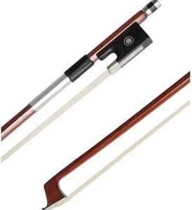 ADM Student Violin Bow, Well Balanced Handmade Brazilwood Bow with Horsehair, Ebony Frog with Pearl Eye and Pearl Slide, Brown (1/4 Size-)