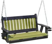 Mission Poly Lumber Wood 5FT Cupholders Porch Swing Amish Craftsmandship Made in USA HDPE with No Wood fibers 1000 lbs Limit. Stainless Steel Hardware for Patio Outdoor Backyard Garden Park