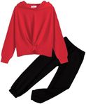 Arshiner Girls' Active Sweatsuit - 2 Piece Twist Front Pullover Hoodie Sweatshirt and Long Pant Clothing Set for Girls, 12-13