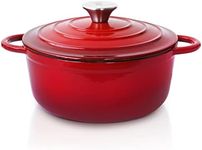 Trustmade 3 QT Cast Iron Dutch Oven, Enamel Coated Cookware Pot with Self Basting Lid for Home Baking, Braiser, Cooking, Red