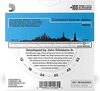 D'Addario Acoustic Guitar Strings, 12-53 Gauge – Phosphor Bronze