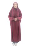 Women's One-Piece Prayer Dress Muslim Abaya Dress Islamic Maxi Abaya Kaftan with Hijab…, Wine Red, 160cm/63 inches