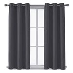 My Home Store Blackout Curtains for Bedroom-2 PCs Soft Thermal Insulated Blackout Curtain with Ring Top Eyelets & Tie Backs- Lightweight, Energy Saving Curtains Charcoal W66” ×L54”