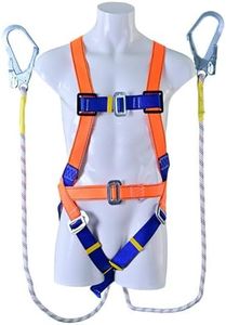 Safety Harness Fall Protection with Shock Absorbing Lanyard and Updated Comfortable Waist Pad Fall Protection Arrest Restraint Construction Roofer (2 Hooks) (2 hooks)