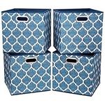 i BKGOO Cloth Storage Bins Set of 4 Thick Fabric Drawers Foldable Cubes Basket Organizer Container with Dual Metal Handles for Shelf Cabinet Bookcase Boxes Navy-Blue 13x13x13 inch