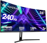 Amzfast 34-Inch Curved Ultrawide Gaming Monitor - UWQHD (3440x1440), 240Hz, 1ms MPRT, 1500R, Adaptive-Sync | Dual HDMI 2.1 & DisplayPort 1.4 | VESA | Flicker-Free | AMZG34C5Q Pro