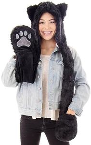 Simplicity ultifunction Animal Hats as Earmuffs, Scarf, Gloves, Black Cat,One Size