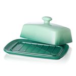 Large Porcelain Butter Dish with Lid, Candiicap Classic Color Changing Butter Keeper for Countertop, Large Butter Holder for Butter Storage & Home Kitchen Decor, Dishwasher Safe (Avocado Green)