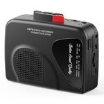 Walkmaner Cassette Player/Recorder, Am/FM Radio, Portable Cassette Player, Cassette Recording, Built-in Speakers, Manual Recording, T201 (Black)