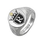 YCHZX 925 sterling silver men's king seal ring, with customized crown carving initials ring inside, providing personalized jewelry gifts for fathers, brothers, best friends, and boyfriends, Sterling