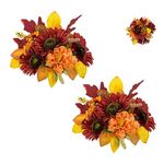 BLOSMON Fall Flowers Artificial for Decoration: 2 Pcs Red Sunflower Fake Flower Balls for Table Centerpieces - Faux Autumn Floral Arrangements for Home Thanksgiving Decor