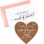 Will You Be My Maid of Honour Gifts Bridesmaid Proposal Cards Wooden Hanging Heart Plaque Gift Bridesmaid Cards with Envelopes Wedding Friendship Gift Sign for Sister Friends Family (Maid of Honour)