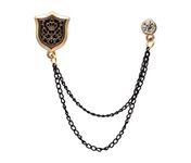 Knighthood Shield and Crystal with Black Metal Hanging Chain Lapel Pin Badge Coat Suit Wedding Gift Party Shirt Collar Accessories Brooch for Men