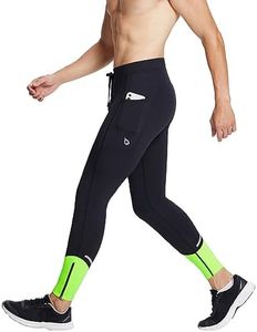 BALEAF Men's Winter Running Tights Thermal Cycling Pants Water Resistant Pockets Zipper Legs Cold Weather Black/Green S