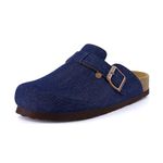 CUSHIONAIRE Hana Slip-On Buckle Clog with Cork Footbed +Memory Foam, Wide Widths Available, Dark Denim, 9