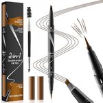 Eyebrow Pencil, Microblading Eyebrow Pen Magical 2-in-1 Dual-Ended Eye Brow Pencils for Girls Women, 4-Fork-Tip & Precise Brush-Tip Create Natural Hair-Like Brows - Last All-Day (Light Brown)