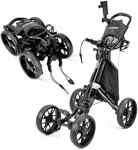 FLAGTAG Golf Push Cart 4 Wheels,Folding Golf Cart, Golf Pull cart with Cup Holder,Umbrella Holder,Cooler Bag, Foldable with one-Click,Handle Height Adjustable,Drink Holder,Walking Push cart