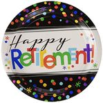 Amscan Fun-Filled Happy Retirement Round Dessert Childrens Party Plates , Officially Retired, 96 Pieces