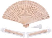 Sepwedd set of 50pcs Sandalwood Fan Baby Shower Gifts Favors with gift bags and tassels wooden folding fan