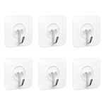 PaiLeWei 6 Pcs Adhesive Hooks - Clear Hooks Self Adhesive Plastic Sticky Hooks 5Kg (Max),Wall Hooks Stick on Hooks,Bathroom Hooks, for Hanging,Key,Plug,Kitchen Utensils,Towel