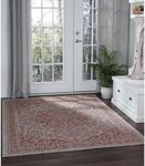 GarveeHome Area Rug 5'3" x 7'3" Outdoor Rug Vintage Medallion Outdoor Patio Rug Boho Distressed Mat Low Pile Non-Shedding Indoor Outdoor Rug Easy Care Floor Carpet for Bedroom Porch Backyard Orange