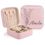 Personalized Jewelry Box Custom Jewelry Box Travel Jewelry Box with Birth Flower & Name, Bridesmaid Gifts, Wedding Birthday Mom Wife Girls