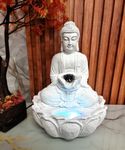 EXPLEASIA Mini Divine Lotus Buddha Water Fountain for Table Decor | Living Room Decor | Gift Items | Home & Office Decor Item | Buddha Water Fountain | Table top Water Fountain (White Color)