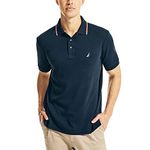 Nautica Men's Classic Fit Short Sleeve Dual Tipped Collar Polo Shirt, Navy, Large