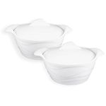 jinsongdafa Mini Casserole Dish Set of 2, Cocotte with Lids, French Ceramic Serving Soup Tureen,Resistant Baking Dish - Microwave, Dishwasher, Oven and Fridge Safe(Round 900ML)