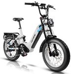 Cyrusher 20Inch Aluminum Electric Bike For Adult, Ovia Fat Bike 250W 15mph 52V 17Ah 69Miles, Air Suspension, Hydraulic Disc Brakes, 4Inch Fat Tires, White