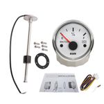 Kus 52mm (2'') Universal Water Level Tank Gauge with Red and Yellow Backlights 12Volt 24V Sending Unit 450mm 0-190ohm Signal 5-Hole Assembly for Car Sailboat Truck