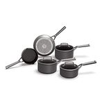 Ninja ZEROSTICK Premium 5-Piece Pan Set, Long Lasting Non-Stick, 3x Saucepans with Glass Lids, 1x Milk Pan, 1x Frying Pan, Hard Anodised Aluminium, Induction Compatible, Grey C35000UK