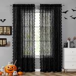 Bujasso Black Lace Sheer Curtains 90 inch Vintage Floral Sheer Window Curtain Panels for Living Room Bedroom Elegant Light Filtering Black Drapes Window Treatment Set Rod Pocket 2 Panels 54" Wx90 L