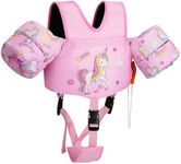MoKo Toddler Swim Vest for Kids, Toddler Floaties Cartoon Swim Arm Band with Crotch Strap for Children 30-70 lbs, Pool Float Vests Shoulder Straps Learn to Swim, Pink & Donut Unicorn