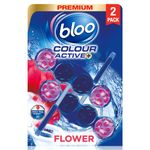 Bloo Colour Active Toilet Rim Block Fresh Flowers with Anti-Limescale, Cleaning Foam, Dirt Protection and Extra Freshness - 2 x 50g