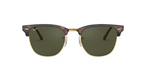 Ray-Ban RB3016 Clubmaster Square Sunglasses, Mock Tortoise On Gold/G-15 Green, 49 mm