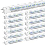 CNSUNWAY T8 LED Tube 4ft, 22W 2400LM, 6500K Cool White, Clear Cover, Dual-Ended Power, Ballast Bypass, T8 T10 T12 Fluorescent LED Replacement Bulbs, Shop Lights for Garage Warehouse (12-Pack)