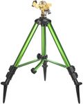 Triumpeek Impact Sprinkler on Tripod Base with Stakes, 360 Degree Large Area Coverage Irrigator with Extension Legs, Adjustable Brass Sprinkler Head Nozzle and 3/4" NH Inlet Hose Connection (1)