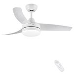 CJOY Ceiling Fans with Lights, White Ceiling Fan with Remote Control, 52'' Bedroom Ceiling Fans with Lamp 6 speeds, Tricolour Temperature, Dimmable Replacement LED, Quiet Reversible DC 3 Blades