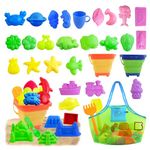 Yewgag 50Pcs Beach Sand Toys,Sandbox Toys with Large Beach Bags,2 Collapsible Buckets,Shovels,Ice Cream,Fruits,Aquatic Creatures etc,Summer Sand Toys&WinterSnow Toys for Kids Toddlers