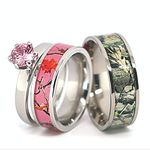 3 pc Camo Pink Stainless Steel and Titanium Engagement Wedding Rings Set (Size Men 13; Women 8)