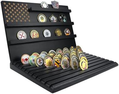 MOCAS Challenge Coin Display Stand, 13-Row Solid Wood Military Coin Holder with Sloped Base, Holds 80-110 Coins, Coin holders for collectors(black)