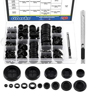 Glarks 291Pcs Rubber Grommets Set Including 110Pcs 5 Size One Sided Firewall Hole Plug & 60Pcs 5 Size Double Sided Rubber Grommets & 120Pcs 5 Size Hollow Rubber Gasket Assortment Kit & 1Pc Knife