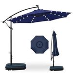 THESHELTERS - Solar Powered Led Patio Umbrella Sidepole Round Big Size Outdoor Umbrella for Garden with 65 Kg Movable Stand (Heavy Base) Large Size Sun Shade for Restaurants, Poolsides, Terrace, Balcony