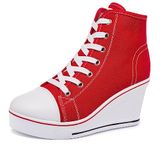 Hurriman Wedge Sneakers for Women, High Heel Platform High Top Canvas Shoes Lace up Zipper Fashion Sneakers, Tenis Zapatos de Cuña Plataforma Tacón para Mujer Red