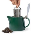 VAHDAM, Porcelain Tea Pot - Dark Green (500ml) Fine Handcrafted Ceramic Kettle with Infuser | Blooming and Loose Leaf Tea Kettle | Tea Gift Sets