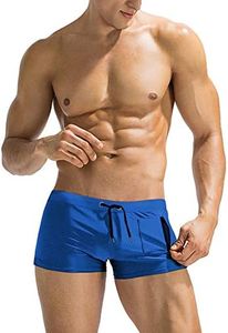 Coofandy Men's Swimming Trunks Boxer Brief Swim Underwear with Zipper Pocket - Multi - Large Royal Blue